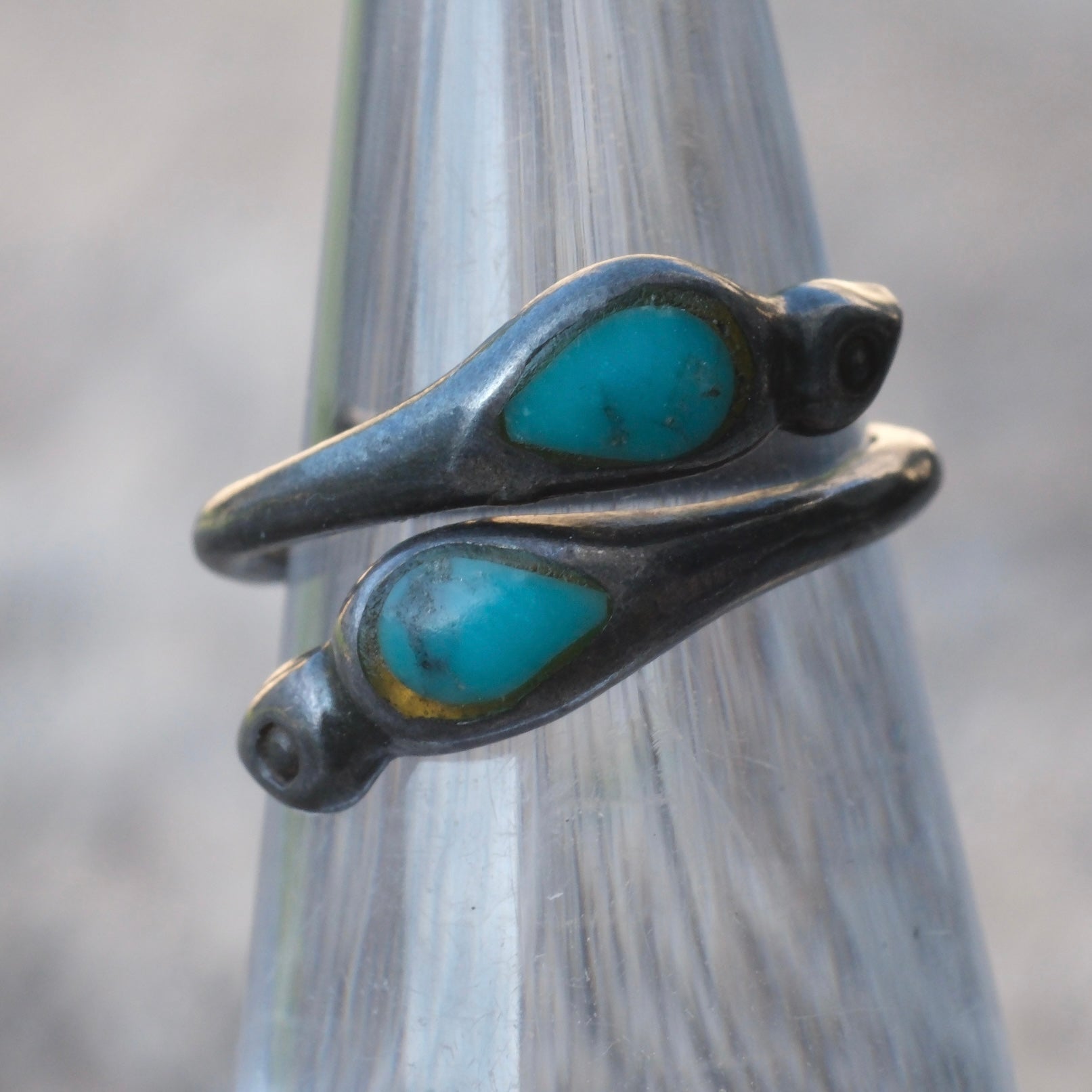 Vintage Sterling Turquoise Overpass Ring 3.25