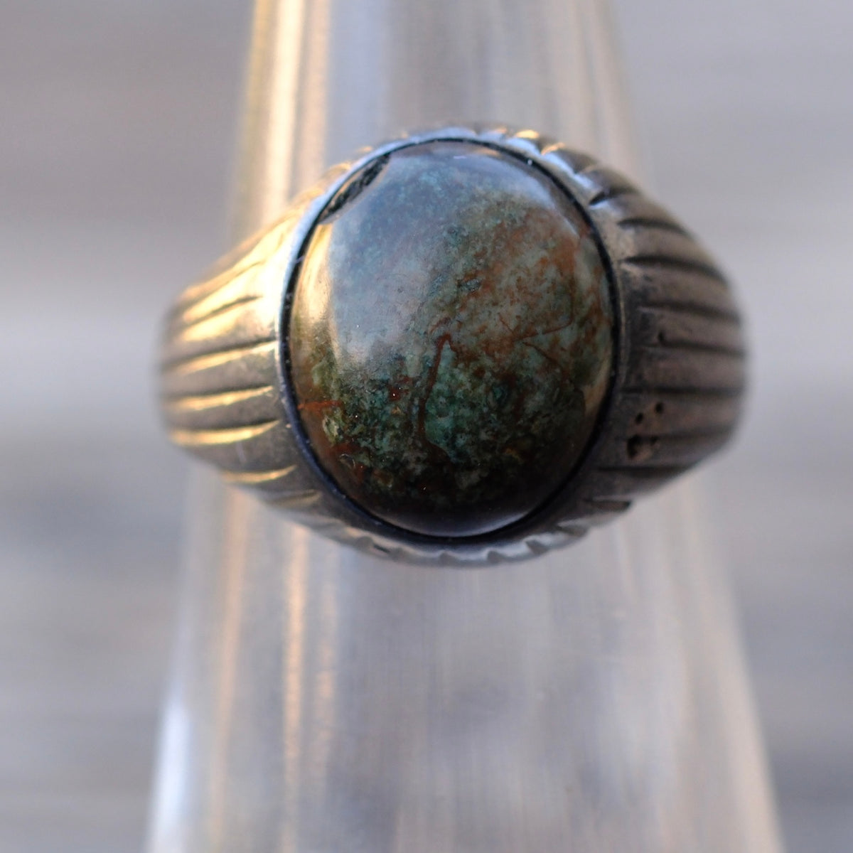 Vintage Sterling Agate Ribbed Band Ring 4.75