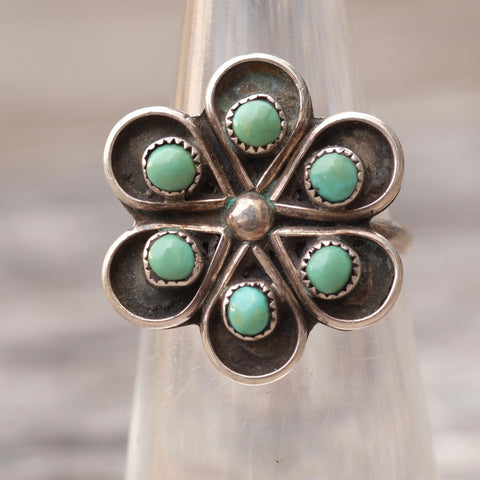 Vintage Sterling Turquoise Cluster Ring 4.5
