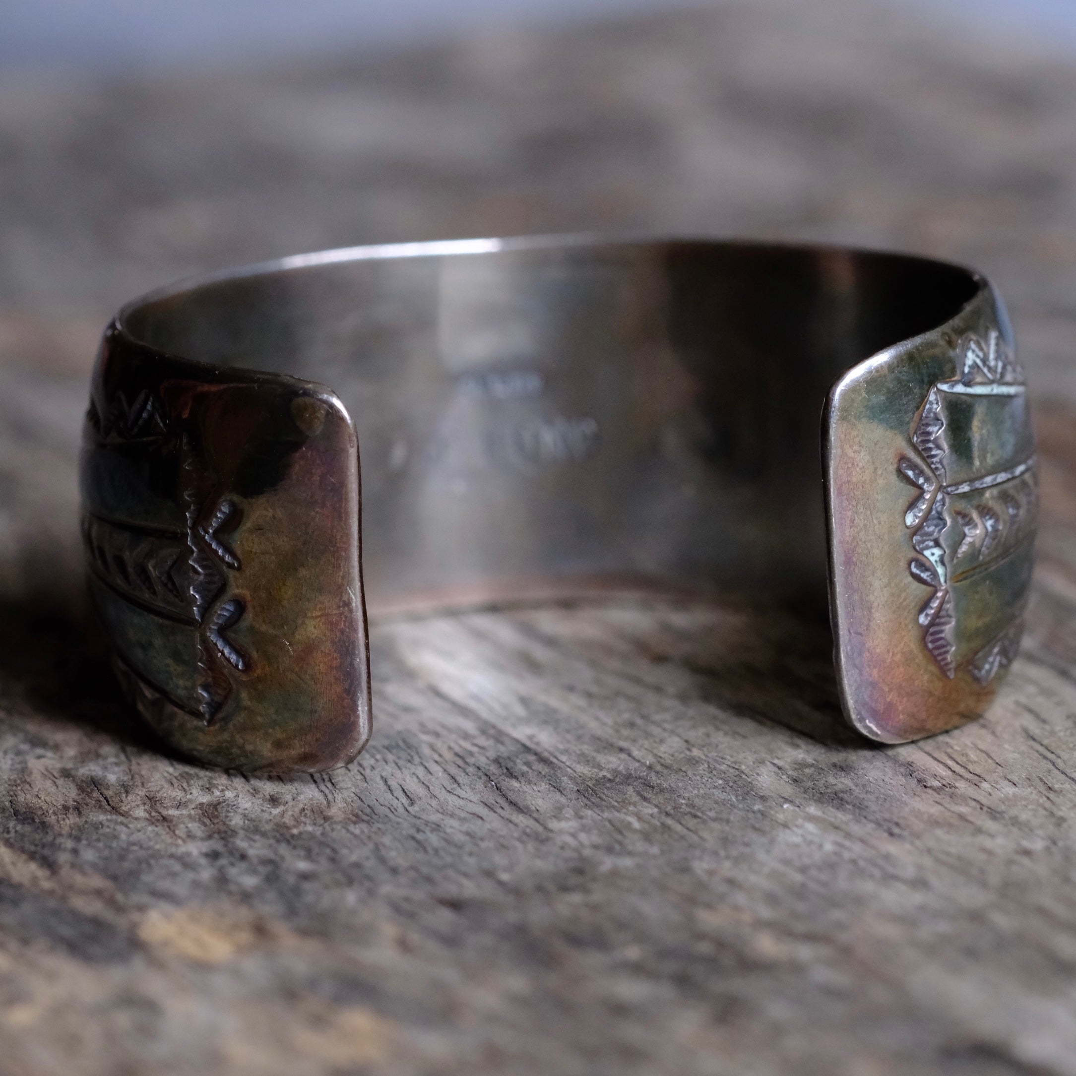 Vintage Sterling 3-Stone Turquoise Stamped Cuff Bracelet