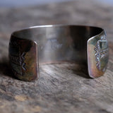 Vintage Sterling 3-Stone Turquoise Stamped Cuff Bracelet