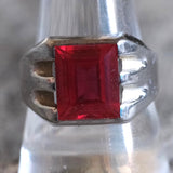 Vintage Sterling Red Glass Signet Ring 9.75