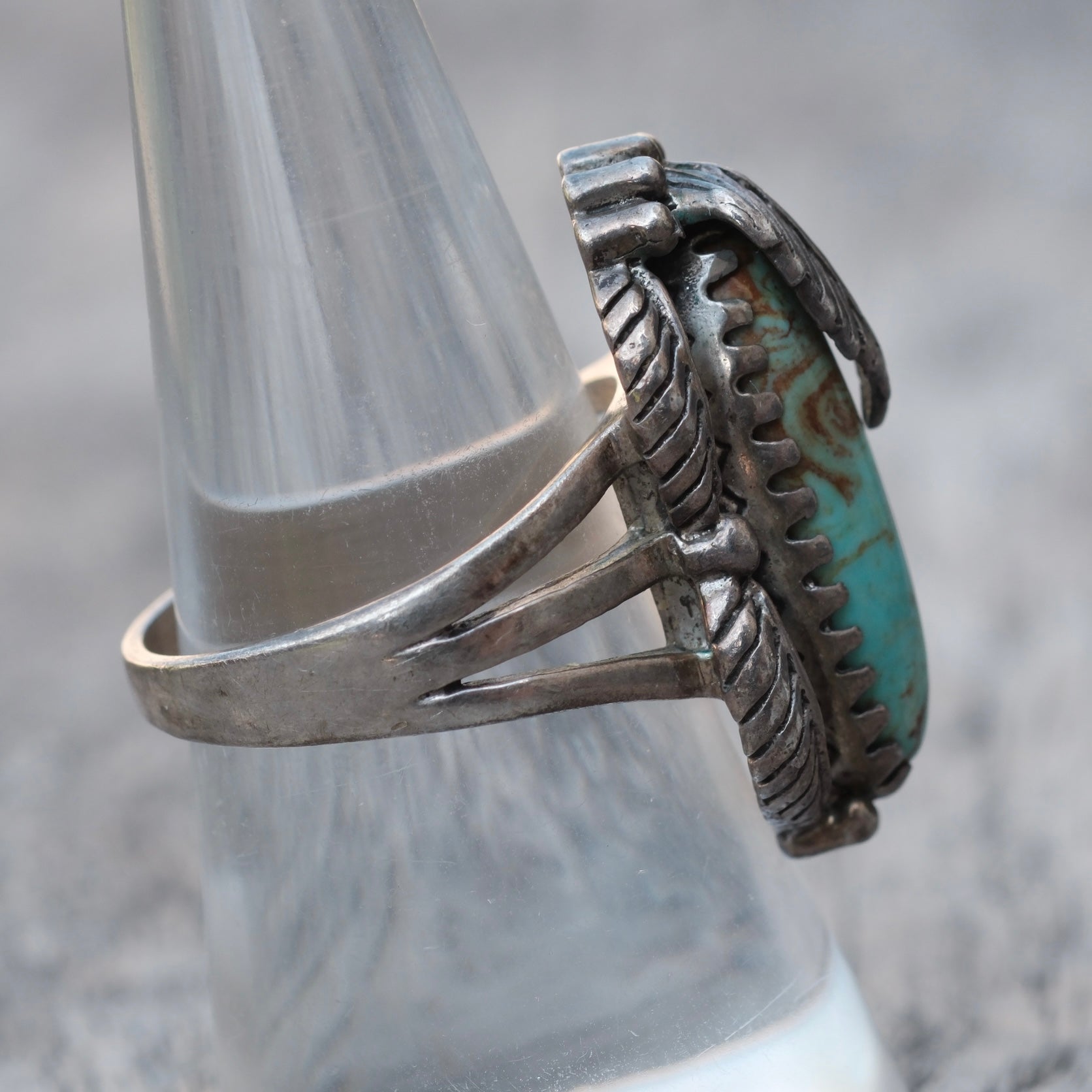 Vintage Sterling Turquoise Feather Ring 8.25
