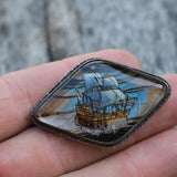 Antique 1900's Painted Butterfly Wing Sailboat Brooch