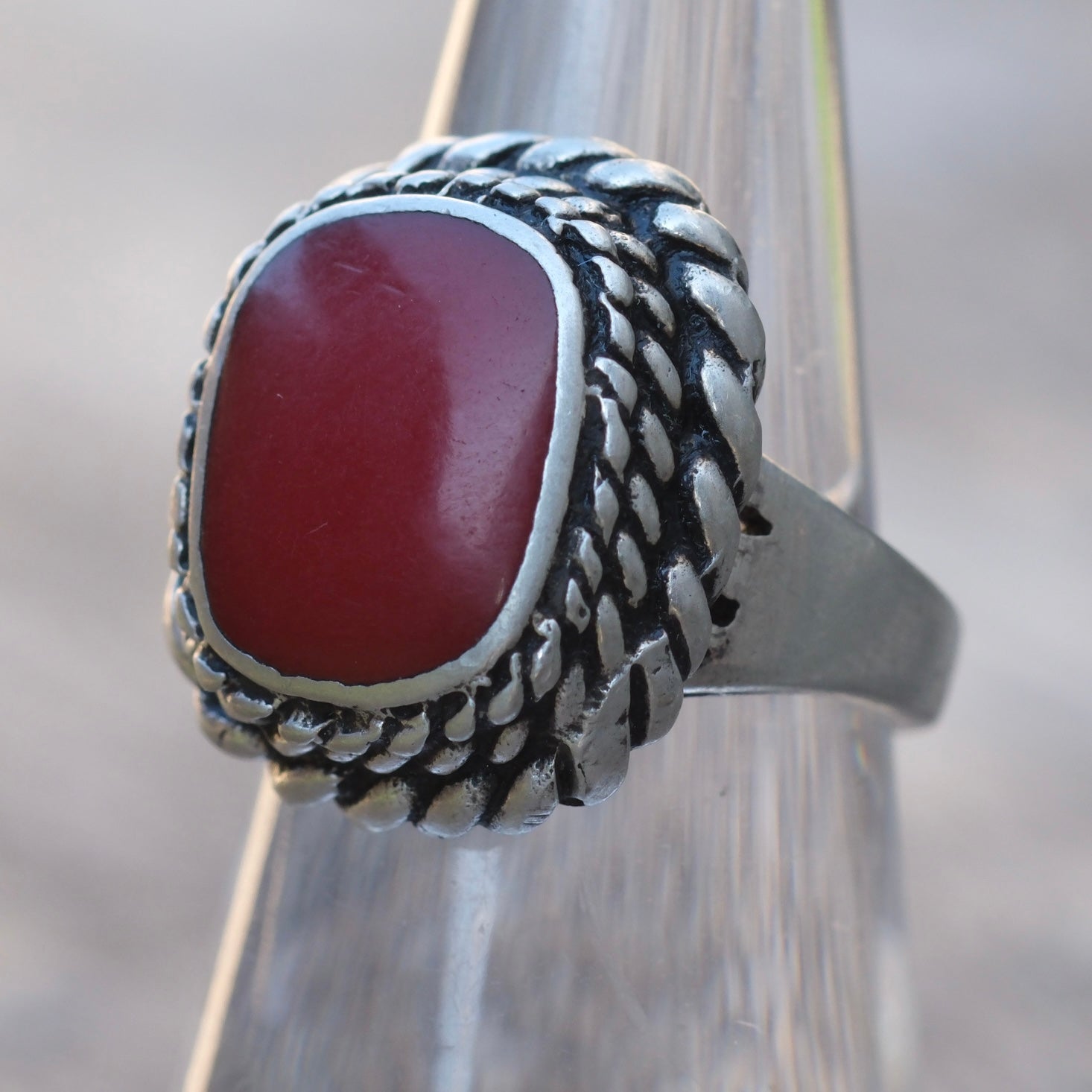 Vintage Sterling Red Enamel Ring 5.5