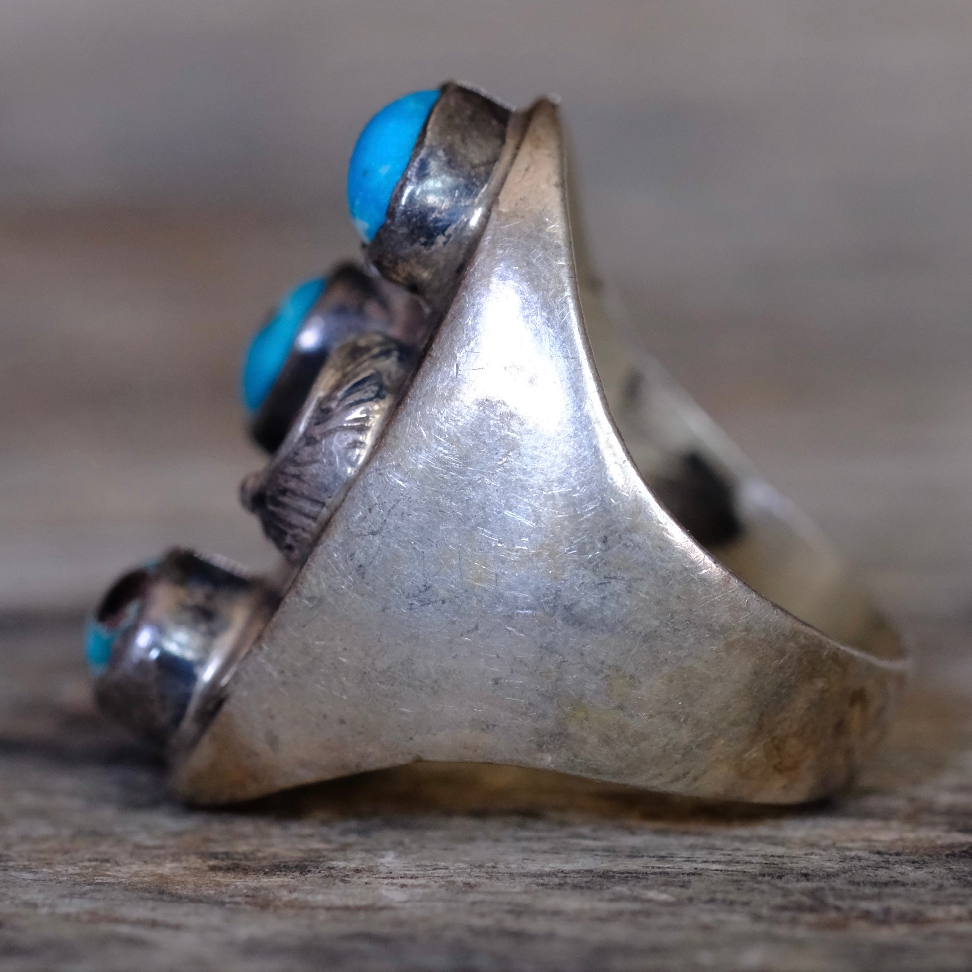 Vintage Sterling 3-Stone Turquoise Feather Ring 8