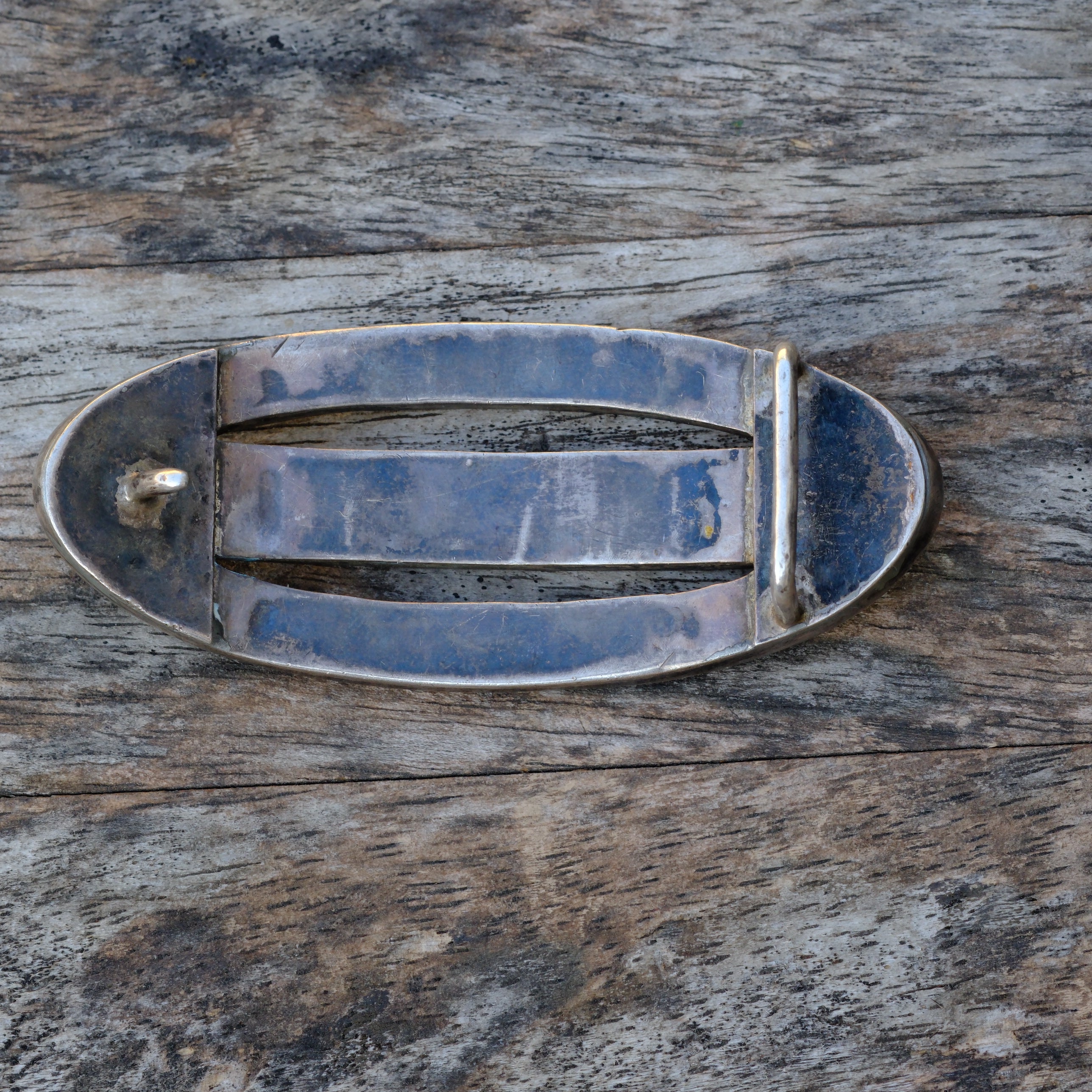 Vintage Sterling Gem Turquoise Inlay Belt Buckle