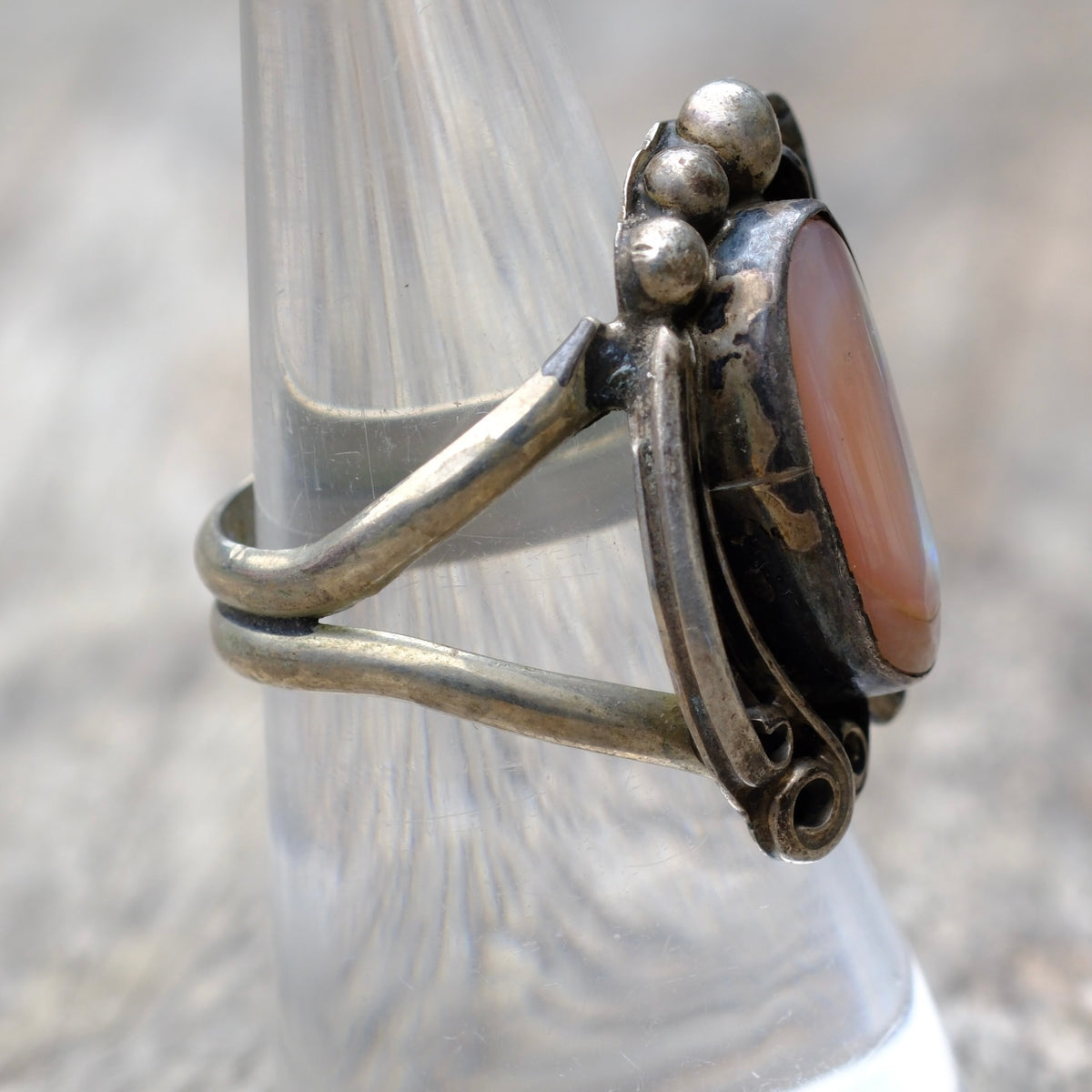 Vintage Sterling Mother Of Pearl Feather Ring 7.25