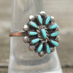 Vintage Sterling Turquoise Cluster Ring 8.25