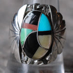 Vintage Sterling Zuni Inlay Ring 10.25