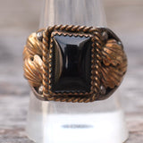 Vintage Sterling Onyx Feather Signet Ring 11