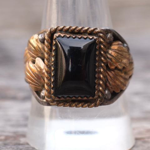 Vintage Sterling Onyx Feather Signet Ring 11