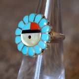 Vintage Sterling Multistone Inlay Ring 4.75