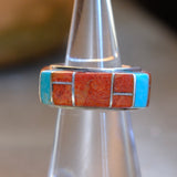 Vintage Sterling Jasper and Turquoise Inlay Band 5.25