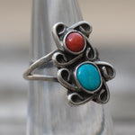 Vintage Sterling Turquoise and Coral Ring 5