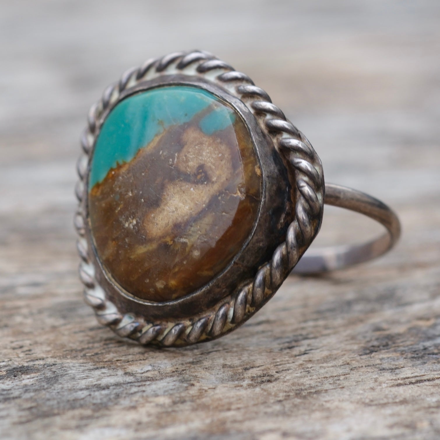 Vintage Sterling Turquoise Roper Ring 4
