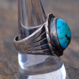 Vintage Sterling Turquoise Ribbed Band Ring 8