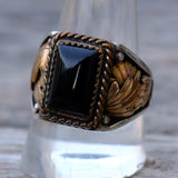 Vintage Sterling and Copper Onyx Ring 10.75