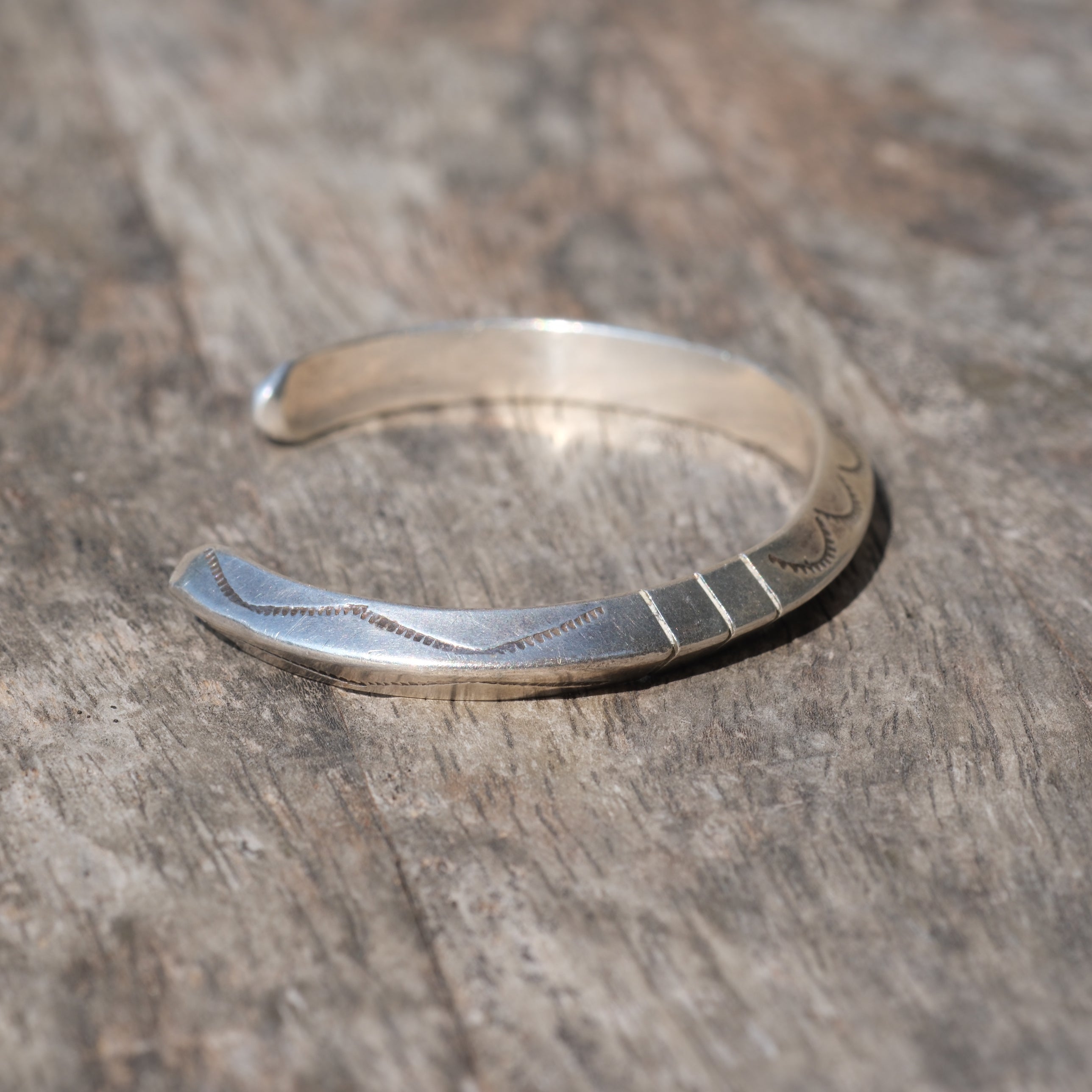Vintage Sterling Silver Chunky Stamped Triangle Cuff