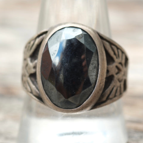Vintage Sterling Hematite Thunderbird Ring 11.5