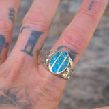 Vintage Sterling Crushed Turquoise Thunderbird Ring 10.5