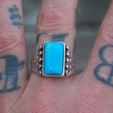 Vintage Sterling Turquoise Stamped Band Ring 11.5
