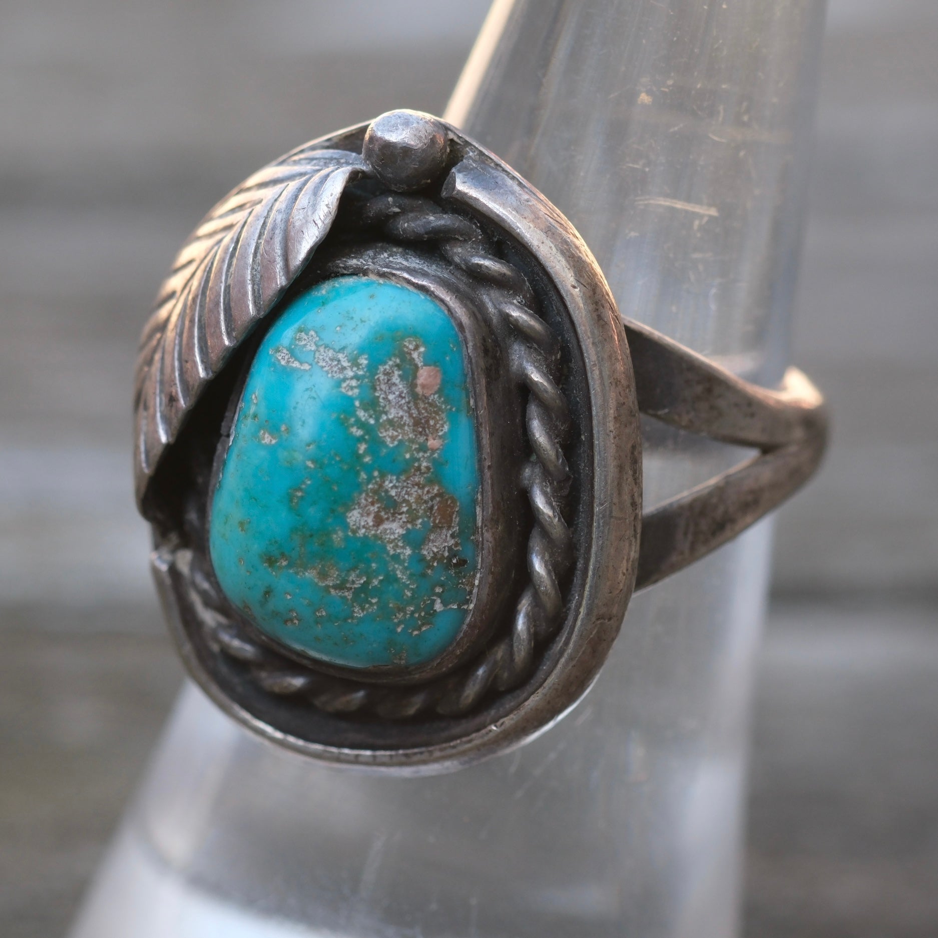 Vintage Sterling Turquoise Roper Ring 6.5