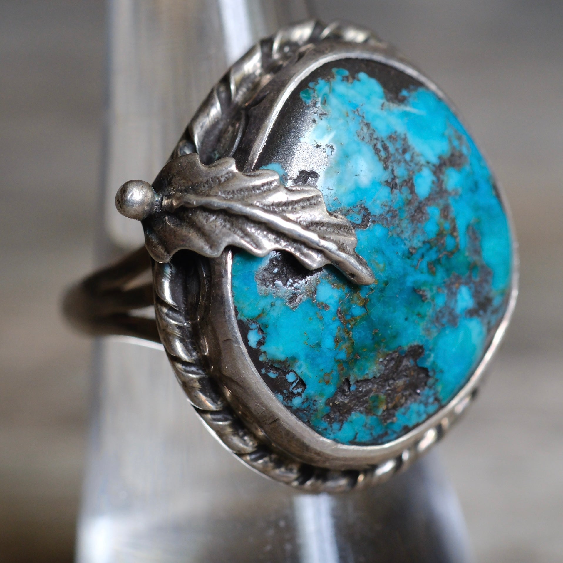 Vintage Sterling Turquoise Feather Ring 7