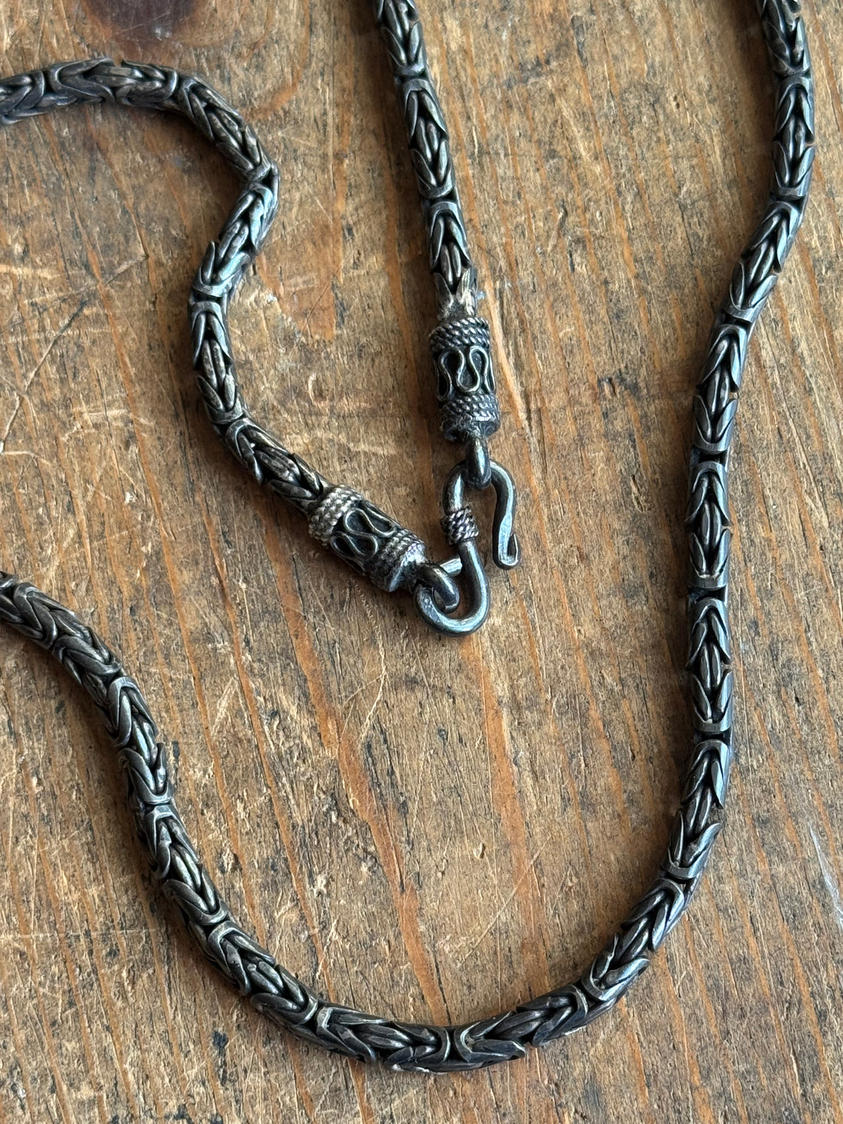 Vintage Sterling Silver 20” Dark Patina Byzantine Chain
