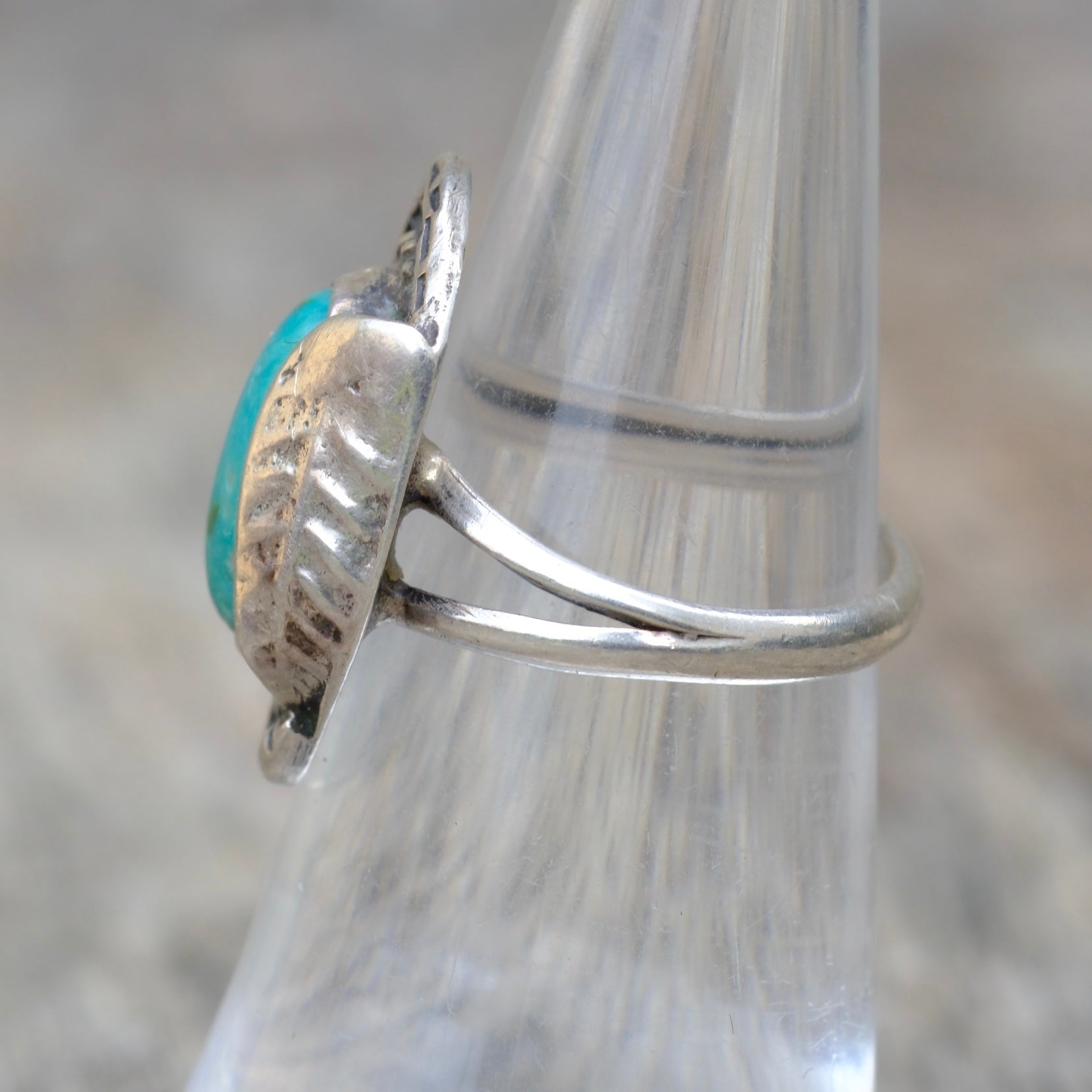 Vintage Sterling Turquoise Feather Ring 5.75