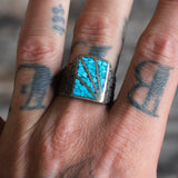 Vintage Sterling Crushed Turquoise Sunrise Ring 11.25