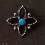 Vintage Sterling Turquoise Sandcast Flower Brooch