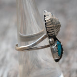 Vintage Sterling Turquoise Feather Ring 6.75