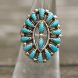 Vintage Sterling Turquoise Cluster Ring 6.5