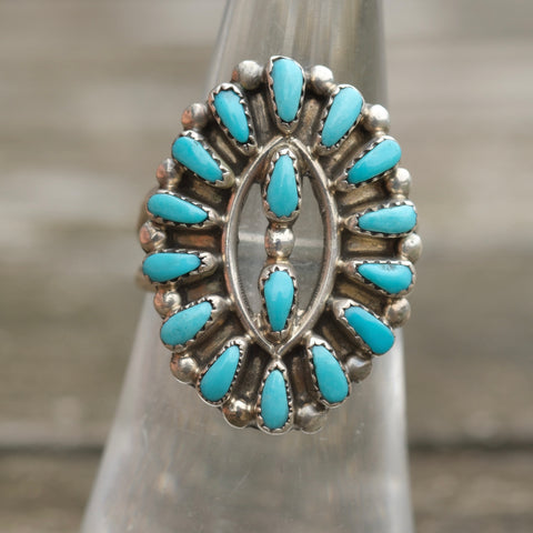 Vintage Sterling Turquoise Cluster Ring 6.5