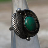 Vintage Sterling Malachite Feather Ring 3.5