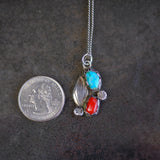 Vintage Sterling Turquoise and Coral Feather Necklace
