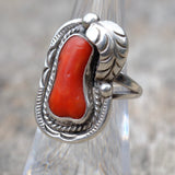 Vintage Sterling Coral Feather Ring 5