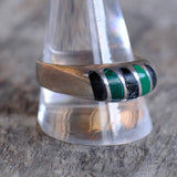 Vintage Sterling Malachite and Onyx Inlay Band 12.5