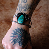 Vintage Sterling Huge Turquoise Feather Cuff 6"