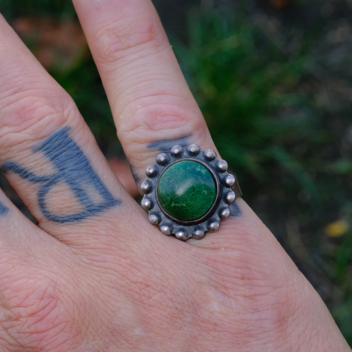 Vintage Sterling Turquoise Dot Ring 6.25