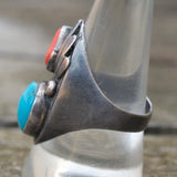 Vintage Sterling Turquoise and Coral Ring 10