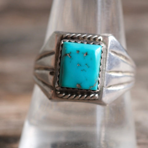 Vintage Sterling Turquoise Signet Ring 10.5