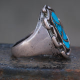 Vintage Sterling Turquoise Inlay Chain Ring 10