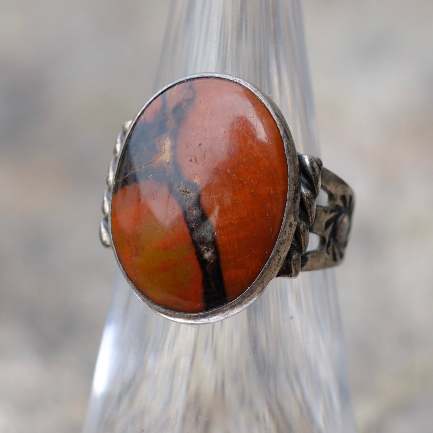 Vintage Sterling Petrified Wood Ring 4.75