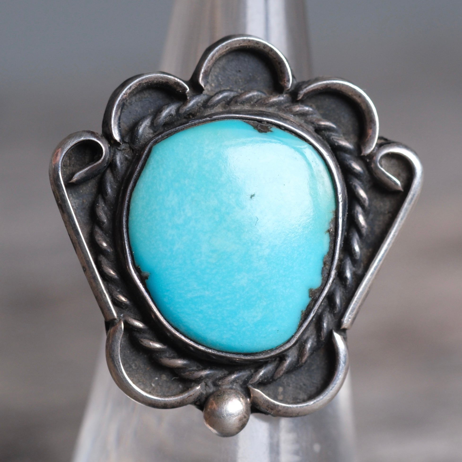 Vintage Sterling Turquoise Roper Ring 6.75