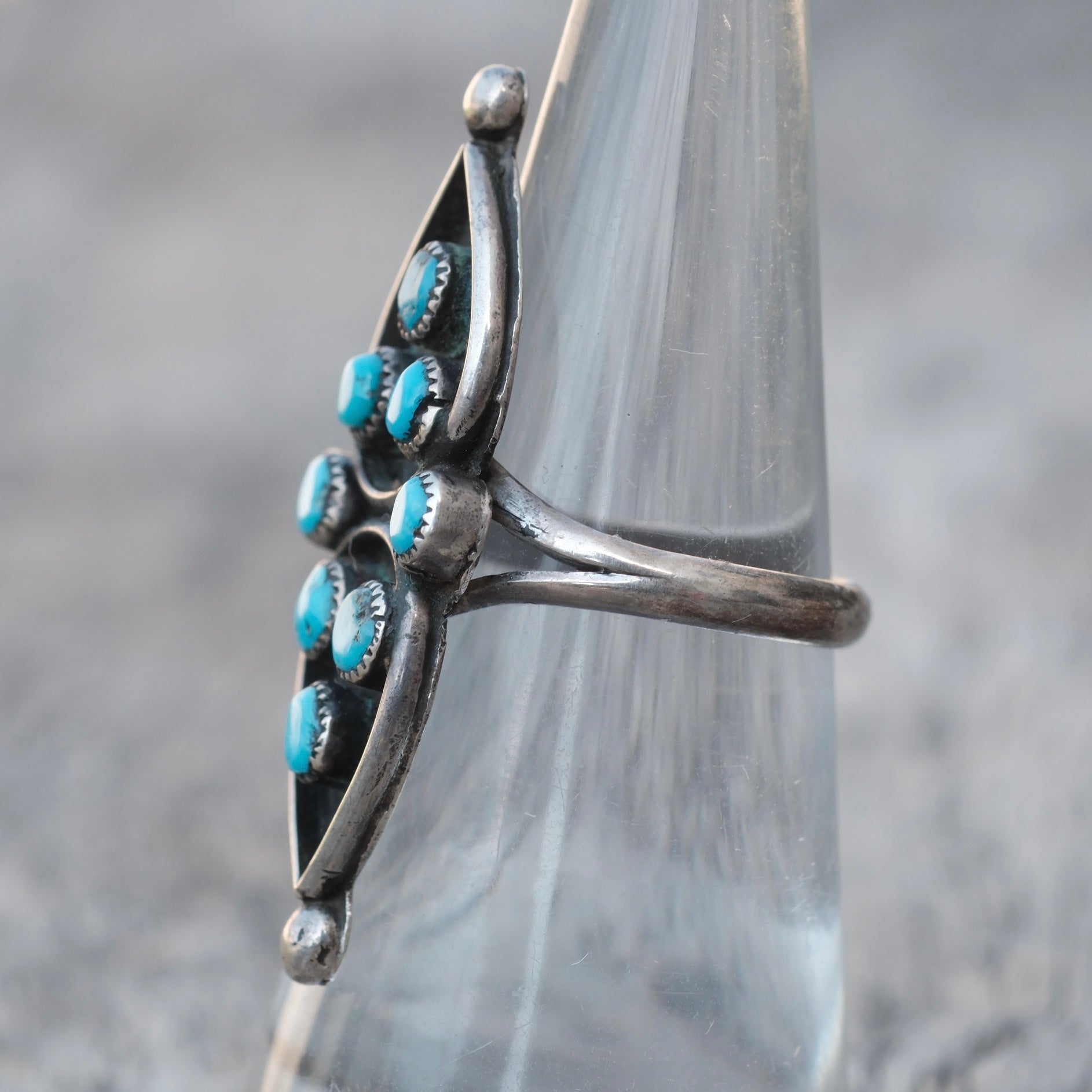 Vintage Sterling Turquoise Cluster Ring 6.5