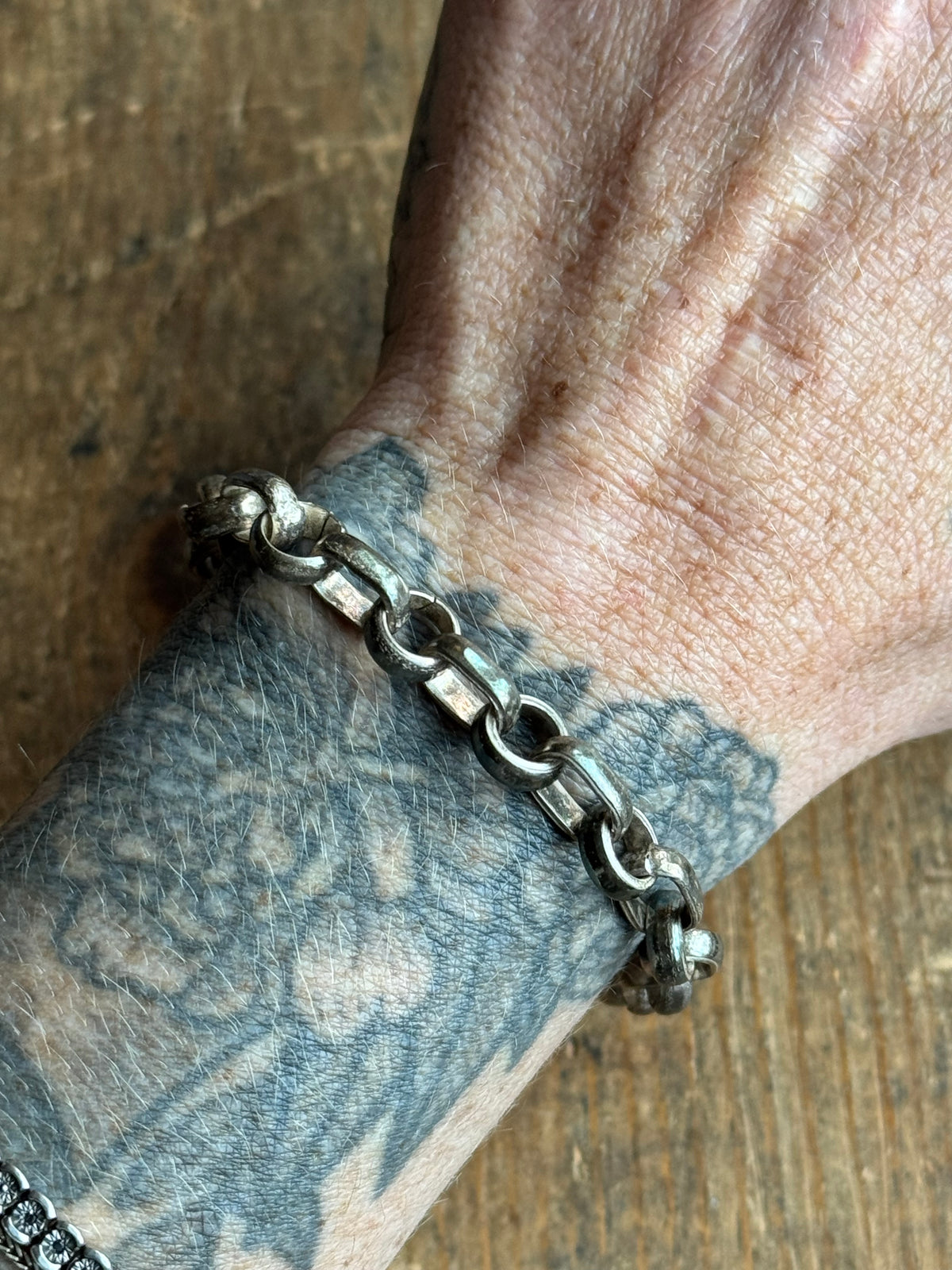 Vintage Sterling Silver Oval Circle Link Chain Toggle Bracelet