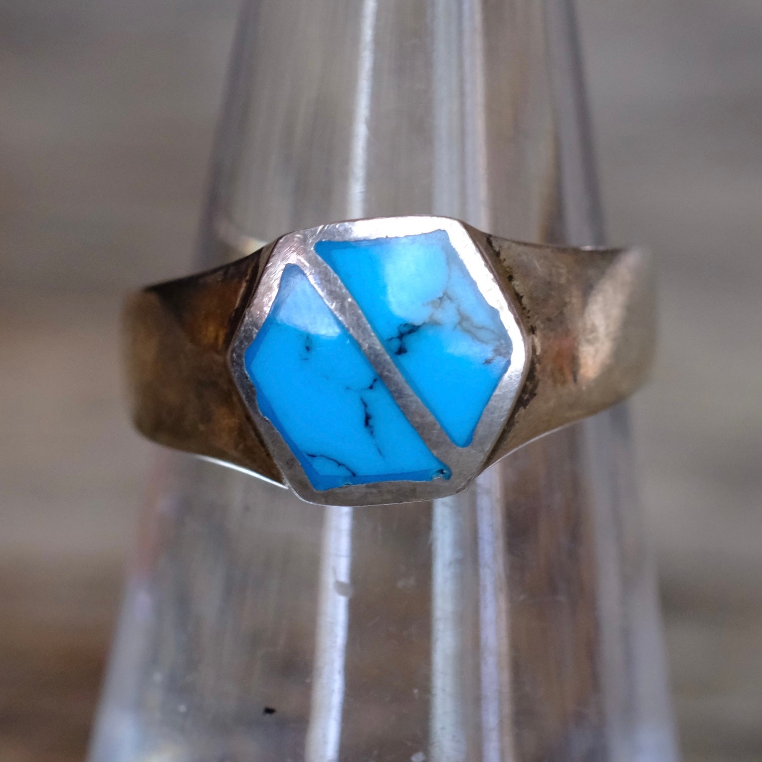 Vintage Sterling Turquoise Inlay Ring 6