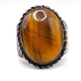 Vintage Sterling Tigers Eye Stamped Band Ring 11